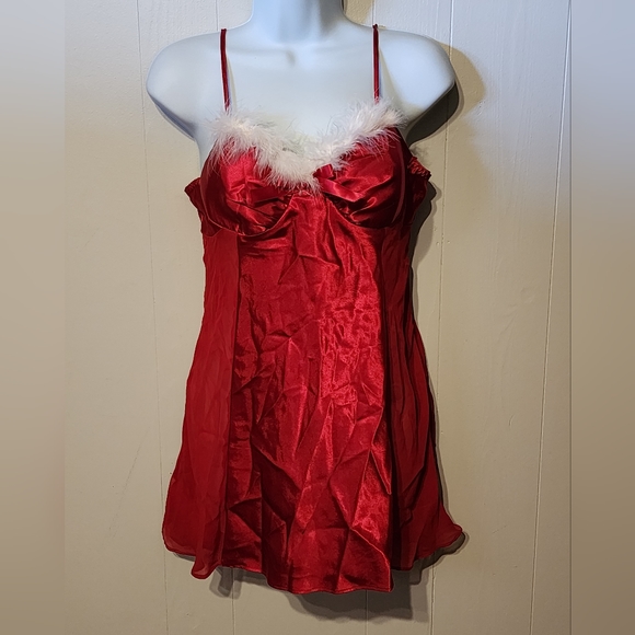Enchanting Santa Lingerie Medium Sexy Christmas Red Chemise Nightie Silky B128‎ - Picture 1 of 6